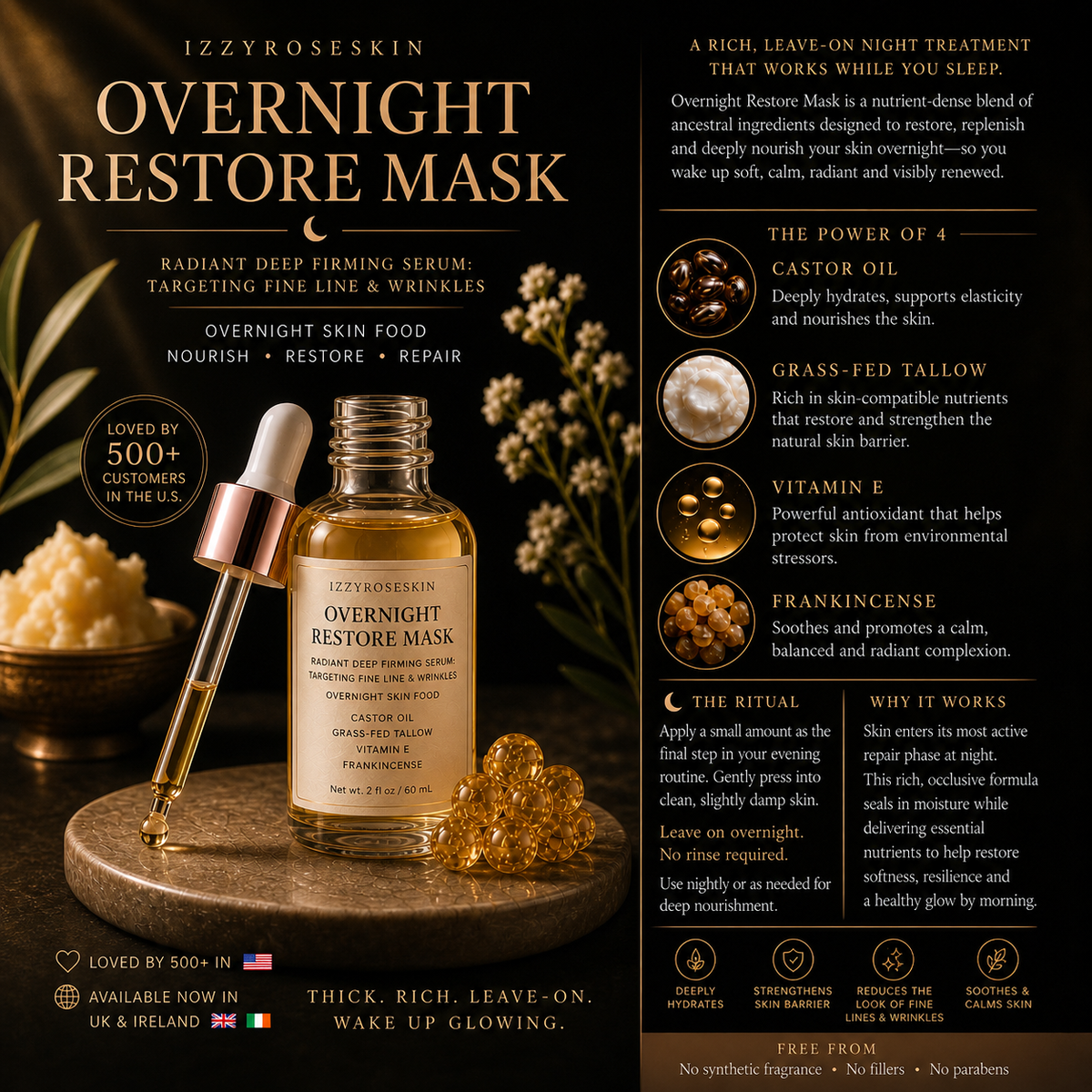 Night Restore | Overnight Tallow Serum for Dry Skin