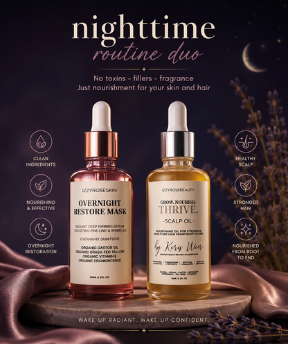 The Night Repair Duo 🌙 Your overnight recovery routine hair + skin. ✨ Replace your 20 products with two that actually work